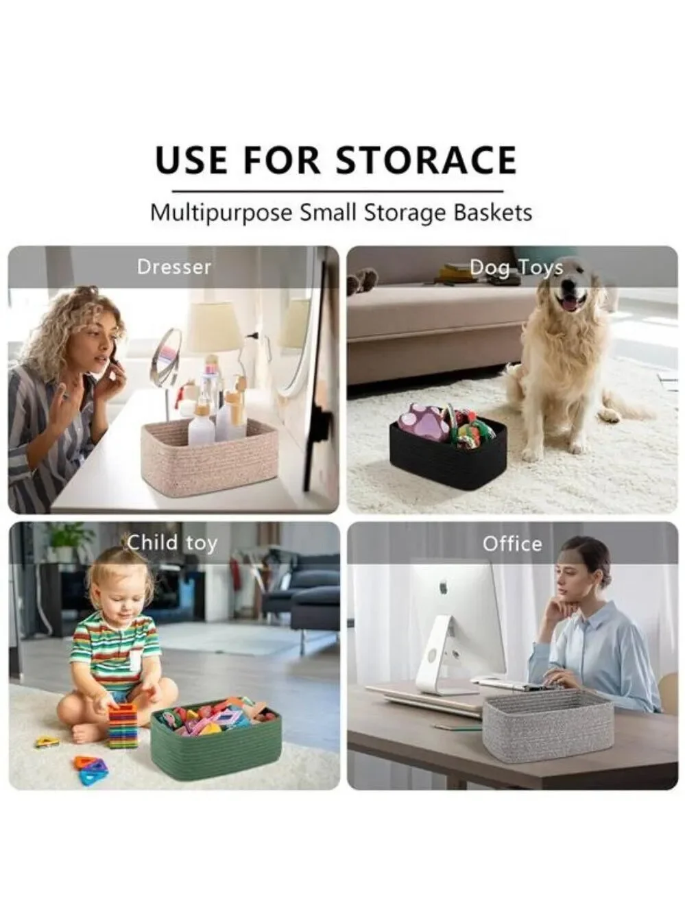 Woven Rope Storage Bins Set of 4 Small Shelf Baskets for Closet Baby Towels